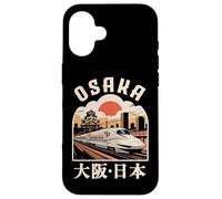 Carcasa para iPhone 16 Osaka Castle Japón Vintage Shinkansen Kanji Bullet Train Fan