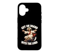Carcasa para iPhone 16 Patinaje Jesús Skateboard Cristo Subir a Bordo con el Señor