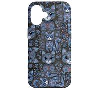 Carcasa para iPhone 16 Patrón de Animal Peculiar Kitsch Collage Lindo Gato Floral Azul