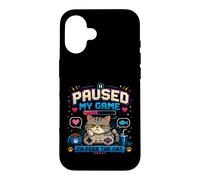 Carcasa para iPhone 16 Pausa Mi Juego para Alimentar Al Gato Gamer Cat Retro