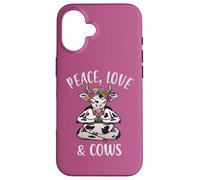 Carcasa para iPhone 16 Peace Love & Cows Divertido Yoga meditando con Vacas