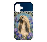Carcasa para iPhone 16 Perro Afgano Art Nouveau Floral Dog Mom Dad