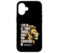 Carcasa para iPhone 16 Philippians 4:13 Religious Lion Strengthens Christian