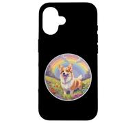 Carcasa para iPhone 16 Pintura Conmemorativa de Perro Corgi Rainbow Bridge, Linda y Colorida