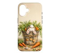 Carcasa para iPhone 16 Plantas Jardinero Botánico Floral Divertido Conejo Kawaii Zanahoria