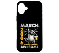Carcasa para iPhone 16 Plus 20th Birthday Raccoon Beer March 2006 Vintage 20 Years Old