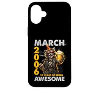 Carcasa para iPhone 16 Plus 20th Birthday Raccoon Beer March 2006 Vintage 20 Years Old