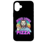 Carcasa para iPhone 16 Plus A Jesús le Encanta la Pizza, Pepperoni y Queso, Divertida Tarta neoyorquina