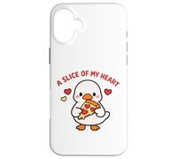 Carcasa para iPhone 16 Plus A Slice of My Heart Lindo Kawaii Goose Pizza Love Design