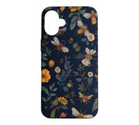 Carcasa para iPhone 16 Plus Abejas y Flores Silvestres en Azul Oscuro