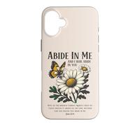 Carcasa para iPhone 16 Plus Abide In Me Juan 15:4 Biblia Cristiana Escritura Flores
