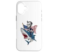 Carcasa para iPhone 16 Plus Abraham Lincoln Riding A Shark - Gráfico patriótico del 4 de Julio