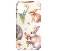 Carcasa para iPhone 16 Plus Aesthetic Spring Flower Patter Vintage Easter Bunny Rabbit