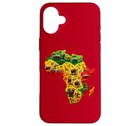 Carcasa para iPhone 16 Plus African Animal Map Juneteenth Flag Colors Pride Black Africa