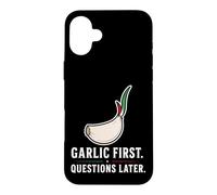 Carcasa para iPhone 16 Plus Ajo Primeras Preguntas más Tarde Divertido Amante de la Comida Italiana
