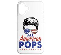 Carcasa para iPhone 16 Plus All American Pops Grandpa Sunglasses USA Flag 4th of July