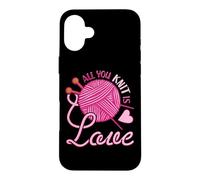 Carcasa para iPhone 16 Plus All You Knit Is Love - Juego de Notas para Tejer