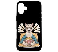 Carcasa para iPhone 16 Plus Alpaca Feliz con Palomitas de maíz Diseño de Animales
