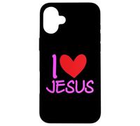 Carcasa para iPhone 16 Plus Amo a Jesucristo Nombre Hombres Guy BFF Corazón Dios Biblia Bendita