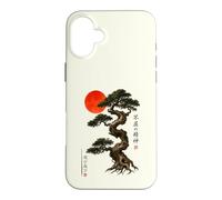 Carcasa para iPhone 16 Plus Antiguo Bonsái Árbol Rojo Sol WABI Sabi Zen Arte Japonés