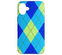 Carcasa para iPhone 16 Plus Argyle Verde y Azul patrón Preppy Regalo de los años 80