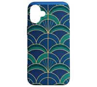 Carcasa para iPhone 16 Plus Art Deco Fan Pattern Vintage Style Blue Green