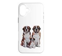 Carcasa para iPhone 16 Plus Arte de Dibujo de la Familia de Cachorros de San Bernardo.