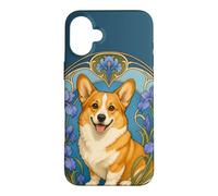 Carcasa para iPhone 16 Plus Arte Floral Art Nouveau Iris Dog Happy Corgi