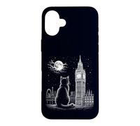 Carcasa para iPhone 16 Plus Arte Nocturno de London Cat Skyline Big Ben Moon