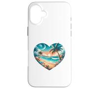Carcasa para iPhone 16 Plus Atardecer Playa y Palmeras Romántico Corazón Obra De Arte