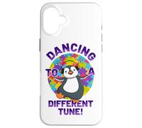Carcasa para iPhone 16 Plus Bailando a una melodía Diferente Pingüino Conciencia Autismo