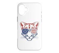 Carcasa para iPhone 16 Plus Bandera Americana patriótica del 4 de Julio de Cougar Lion USA