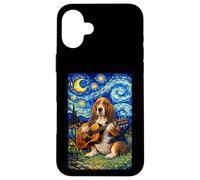 Carcasa para iPhone 16 Plus Basset Hound Playing Guitar Whimsical Art Dog Music Camping