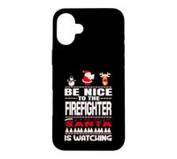 Carcasa para iPhone 16 Plus Be Nice To The Firefighter Santa Is Watching Funny Christmas