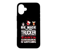 Carcasa para iPhone 16 Plus Be Nice To The Trucker Santa Is Watching Funny Christmas