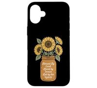 Carcasa para iPhone 16 Plus Bendecido por Dios, Amado por Jesús, Girasol Bouquet Christian