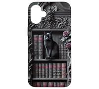 Carcasa para iPhone 16 Plus Biblioteca gótica de Gato Negro Dark Academia estantería Vintage