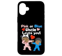 Carcasa para iPhone 16 Plus Black Baby Pink or Blue Uncle Loves You Reveal de género
