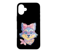 Carcasa para iPhone 16 Plus Blue Fox Retrato Animal Lover Graphic Pink Glasses Bow