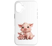 Carcasa para iPhone 16 Plus Bonito diseño de mamá cerdita y Cerdito bebé