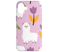Carcasa para iPhone 16 Plus Bonito patrón de Alpacas con Flores moradas Adorable Alpaca