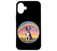 Carcasa para iPhone 16 Plus Boston Terrier Rainbow Bridge Pintura Conmemorativa de Perro Colorido