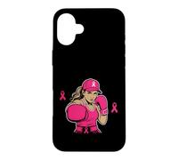Carcasa para iPhone 16 Plus Boxing Black African American Fight Breast Cancer Ribbon