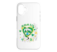 Carcasa para iPhone 16 Plus Brasil-Brasil - Corazón de Gato Lindo Amante de la Bandera de Brasil