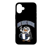 Carcasa para iPhone 16 Plus But First Coffee Sleepy Penguin Caffeine Lover