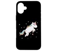 Carcasa para iPhone 16 Plus Caballo de fantasía Unicornio Saltando con Cola Colorida