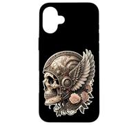 Carcasa para iPhone 16 Plus Calavera Vintage Skull Biker Casco Moto alas Flores gótico