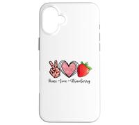 Carcasa para iPhone 16 Plus Camisas Peace Love Strawberry Farmer Strawberries Lover Fruit