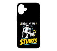 Carcasa para iPhone 16 Plus Camiseta con Texto en inglés I Do My Own Stunts Get Well Funny Injury Leg