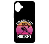 Carcasa para iPhone 16 Plus Camiseta para fanáticos del Hockey con Texto en inglés This Girl Loves Hockey Shirt Game Day